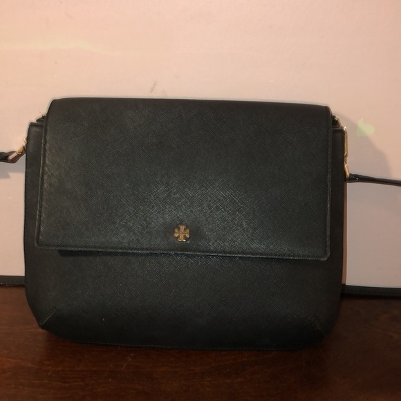 Tory Burch Cross Body Bag Robinson Saffiano Combo Messenger Black - Picture 1 of 15